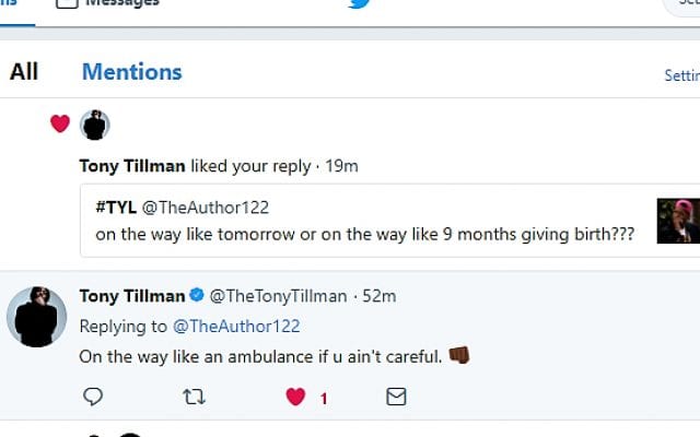Twitter conversation with Tony Tillman